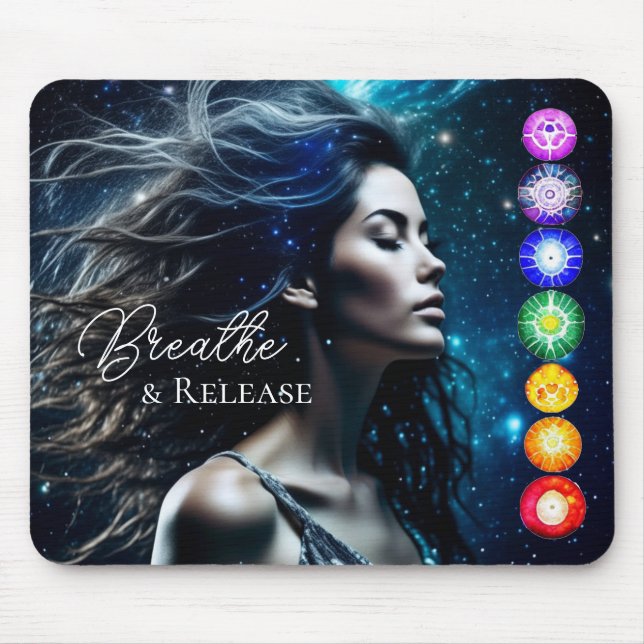 Breathe and Release | Beautiful Ethereal Woman Mouse Pad (Front)