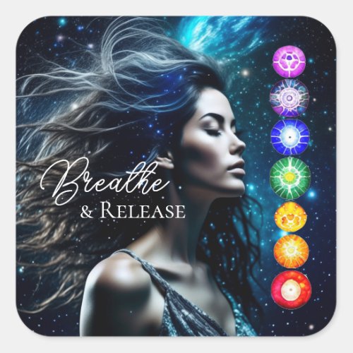 Breathe and Release  Beautiful Ethereal Woman Square Sticker