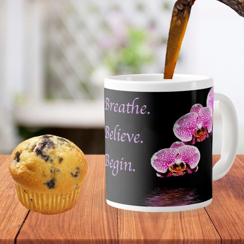 Breathe Believe Begin Purple Phalaenopsis Orchids Large Coffee Mug