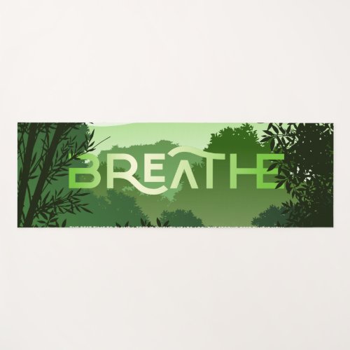 Breathe Calm Relaxing Modern Green Trees Yoga Mat