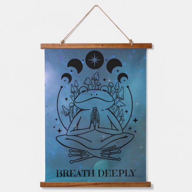 Breathe Deeply Yoga Frogs Hanging Tapestry (Front)