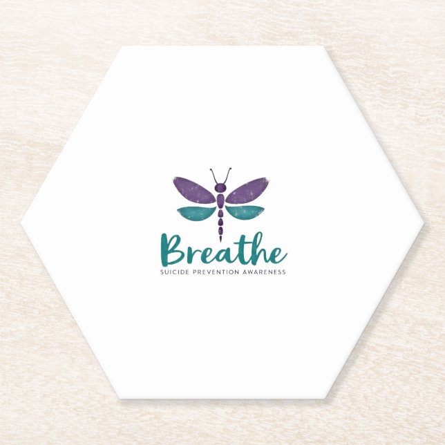 Breathe Dragonfly Suicide Prevention mental health Paper Coaster (Front)