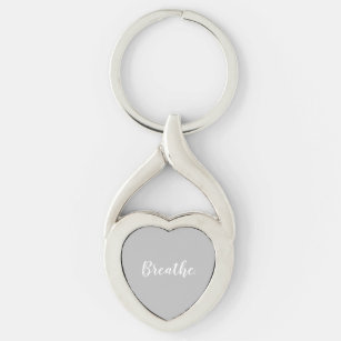 Breathe Gray Heart-Shaped Keychain