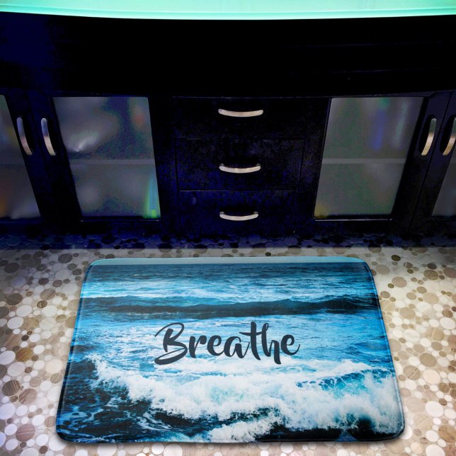 Breathe Hawaii Turquoise Blue Ocean Waves Photo Bath Mat (Creator Uploaded)