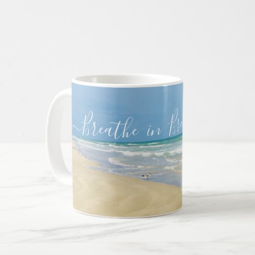 Breathe in Breathe Out Beautiful Beach Yoga Coffee Mug
