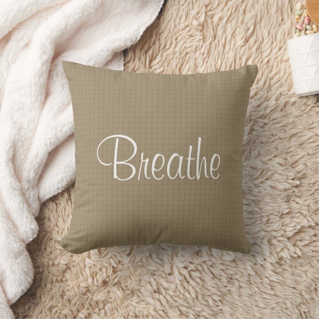 Breathe Meditation Quote Simple Brown Typography Throw Pillow (Blanket)