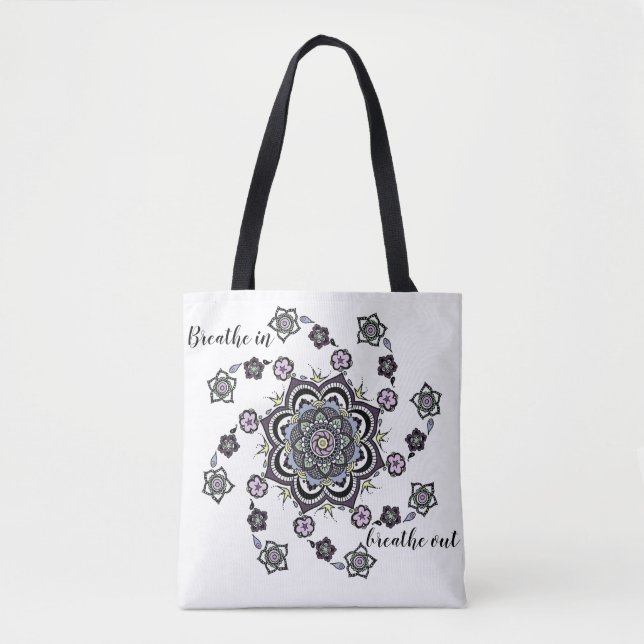 Breathe Modern spiral flower mandala Tote Bag (Front)