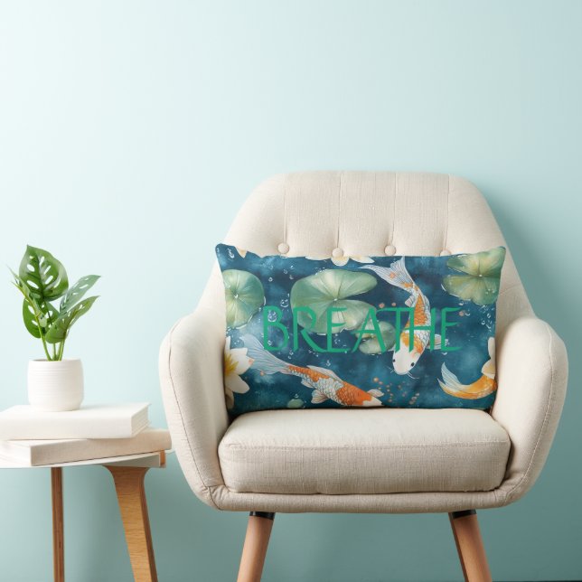 "Breathe" & "Namaste", Koi Design, Personalize it! Lumbar Pillow (Chair)