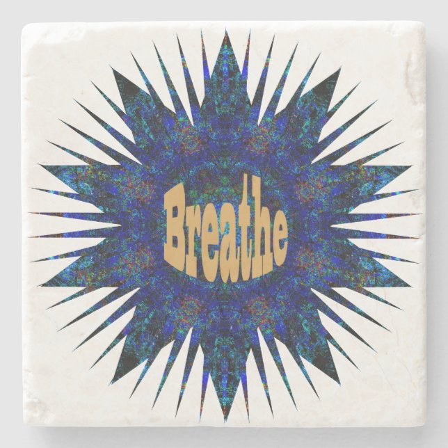 Breathe, On Blue Boho Star,   Stone Coaster (Front)