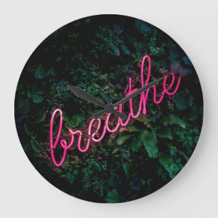 "BREATHE" PINK NEON LIGHT SIGN LARGE CLOCK