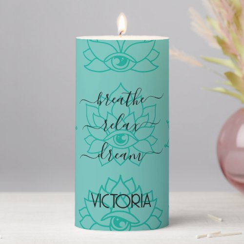 Breathe Relax Dream Lotus Third Eye Custom Name Pillar Candle