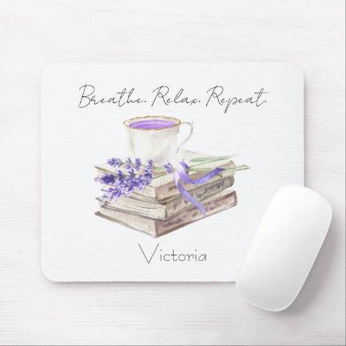 Breathe Relax Repeat Personalized Lavender Mouse Pad