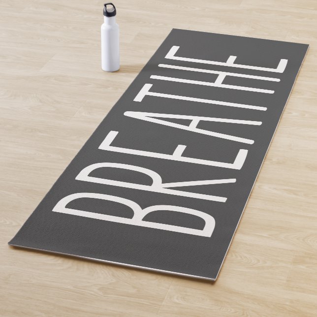 Breathe | Simple Motivational Quote Boho Black Yoga Mat (In Situ)