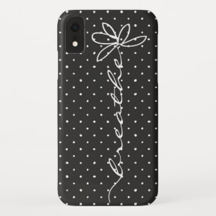 breathe text daisy on black with white polka dots iPhone XR case