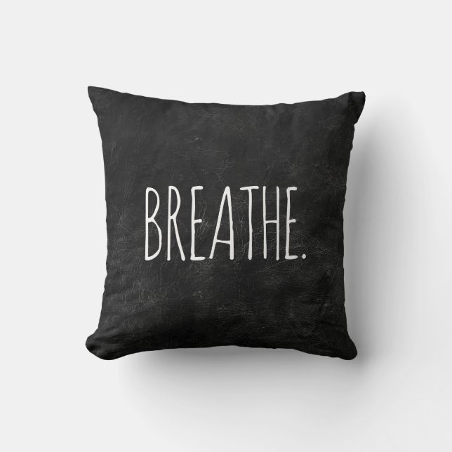 BREATHE Text on Black Leather Throw Pillow (Front)