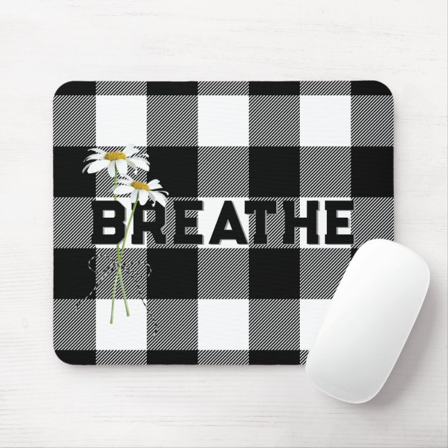BREATHE Text On Buffalo Plaid Mouse Pad (With Mouse)