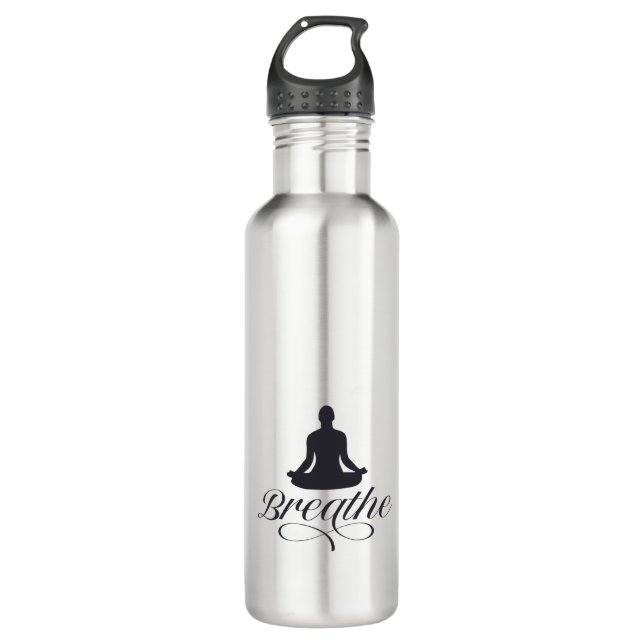 Breathe Yoga Pose Silhouette Stainless Steel Water Bottle (Front)