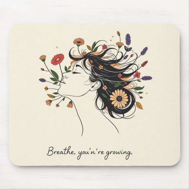 “Breathe, You’re Growing” Floral Mindfulness pad Mouse Pad (Front)