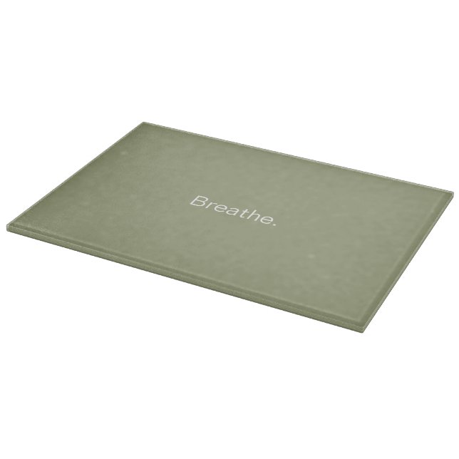 "Breathe" Zen glass cutting board, sage green Board (Corner)