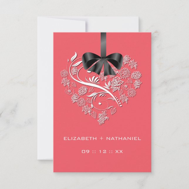 Breathless Heart RSVP Card - coral (Front)