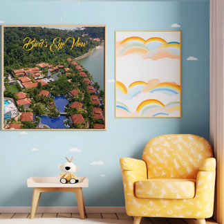 Breathtaking Cottages Blue Seashore Birds Eye View Metal Print