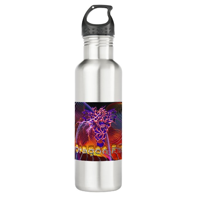 Breathtaking Dragon Fire Design Stainless Steel Water Bottle (Front)
