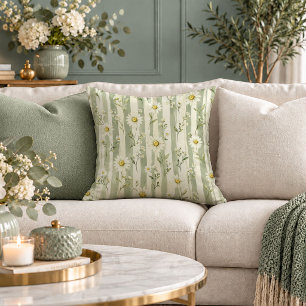 Breathtaking Dusty Green Daisies Accent Pillow