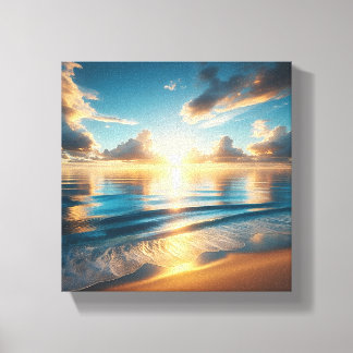 Breathtaking Golden Sunset over Calm Blue Ocean  Canvas Print