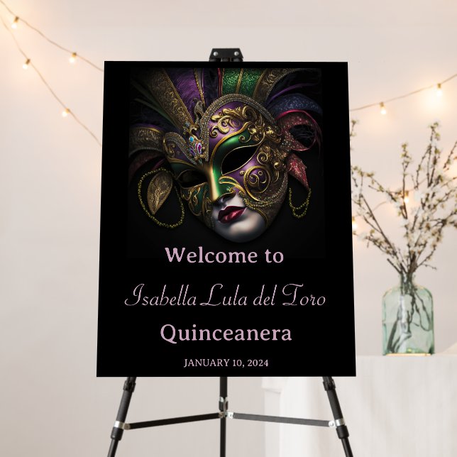 Breathtaking Masquerade Quinceanera Welcome Foam Board (In Situ (Stand))