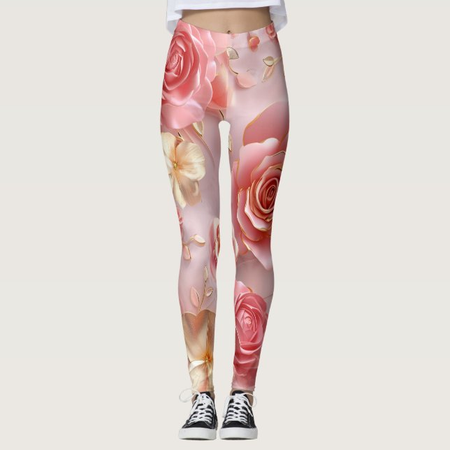 Breathtaking Pink Roses Leggings (Front)