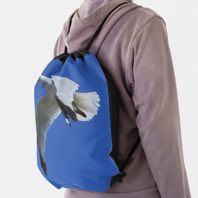 Breathtaking Ring-Billed Gull Shorebird in Flight Drawstring Bag (Insitu)