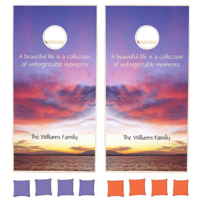 Breathtaking sunset over the sea  custom family cornhole set (Set)