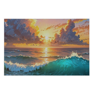 Breathtaking Sunset Sunrise Ocean Waves Beach View Faux Canvas Print