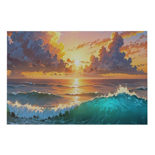 Breathtaking Sunset Sunrise Ocean Waves Beach View Faux Canvas Print (Front)
