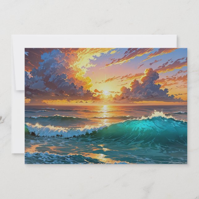 Breathtaking Sunset Sunrise Ocean Waves Beach View Holiday Card (Front)