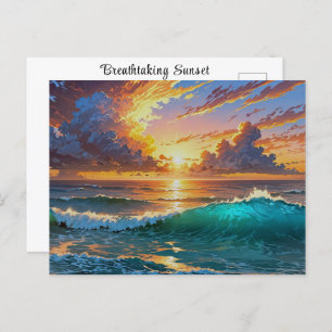 Breathtaking Sunset Sunrise Ocean Waves Beach View Postcard