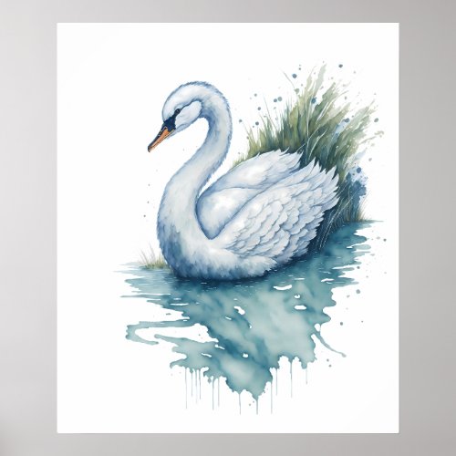 breathtaking watercolor swan on a tranquil lake poster