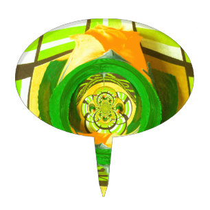 Breathtaking Yellow Rose Kaleidoscope Art Design Cake Topper