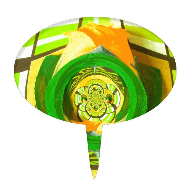 Breathtaking Yellow Rose Kaleidoscope Art Design Cake Topper (Front)