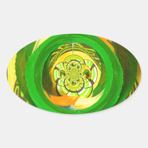 Breathtaking Yellow Rose Kaleidoscope Art Design Oval Sticker