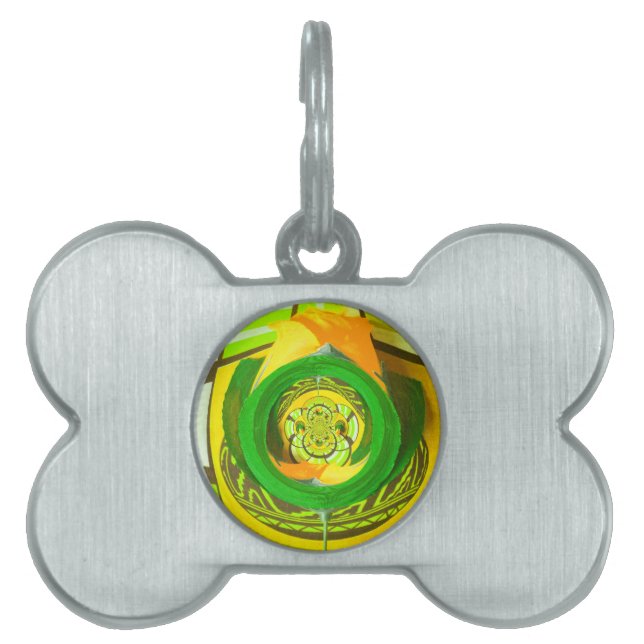 Breathtaking Yellow Rose Kaleidoscope Art Design Pet Tag (Front)