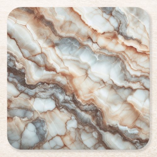 Breccia Marble Elegance Earthy and Natural Tones Square Paper Coaster