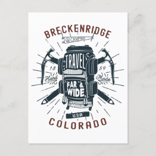 Breckenridge Colorado Backpack Gear Retro Travel Postcard