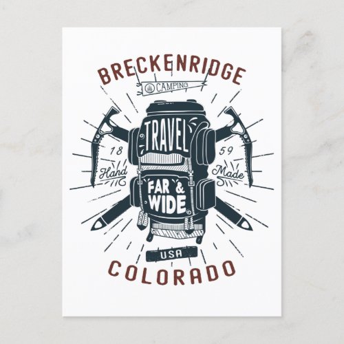 Breckenridge Colorado Backpack Gear Retro Travel Postcard