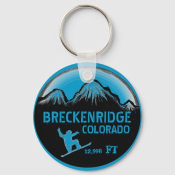 Breckenridge Colorado Blue Snowboard Art Keychain by ArtisticAttitude at Zazzle