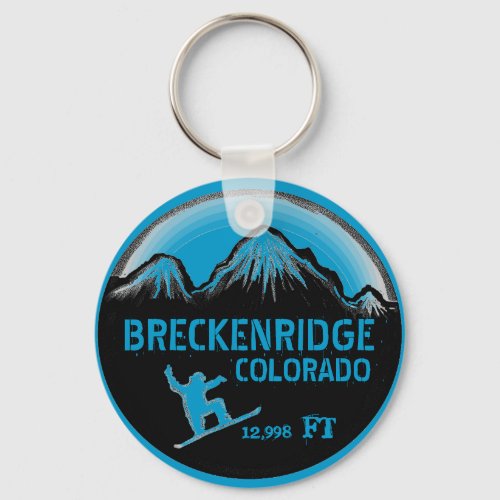 Breckenridge Colorado blue snowboard art keychain