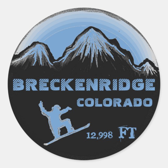Breckenridge Colorado blue snowboard art stickers (Front)