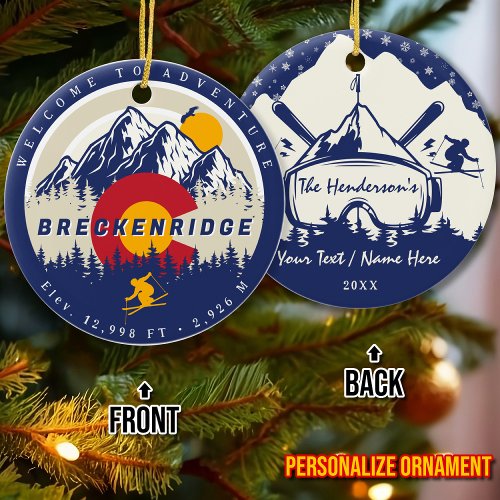Breckenridge Colorado Flag Mountain Ski Souvenir Ceramic Ornament
