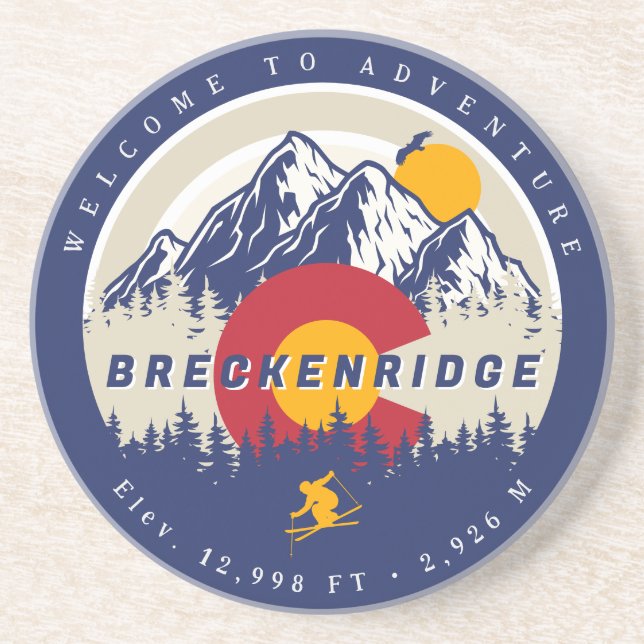 Breckenridge Colorado Flag Mountain Ski Souvenir Coaster (Front)