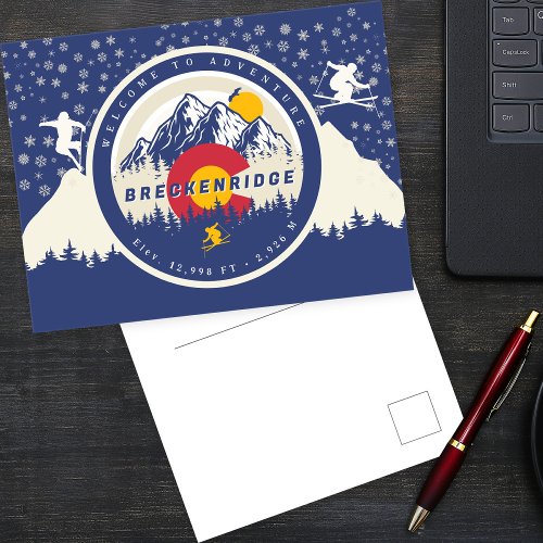 Breckenridge Colorado Flag Mountain Ski Souvenir Postcard